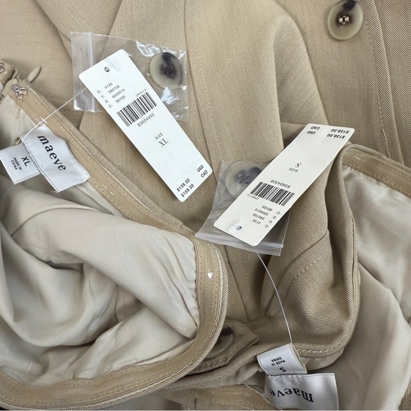 Anthropologie Maeve Flat White Khaki Trench Pleated Strapless Midi Dress - Picture 8 of 8